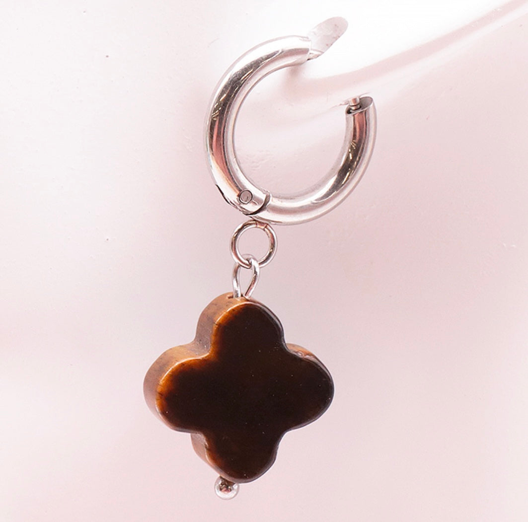 Boucles d’oreilles trèfle - Oeil de Tigre