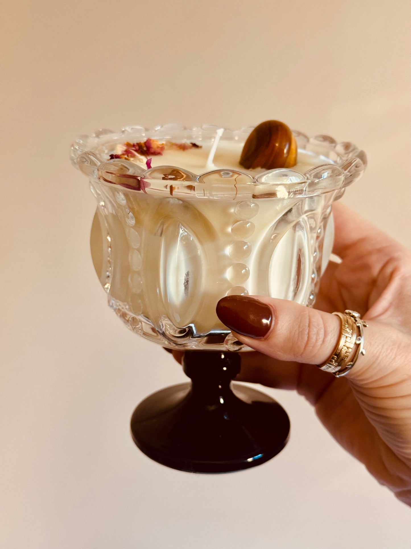 Bougie verre Bois de Santal - Œil de Tigre/fleurs séchées