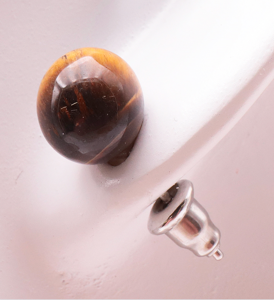 Boucles d'oreilles Oeil de Tigre - Acier inoxydable