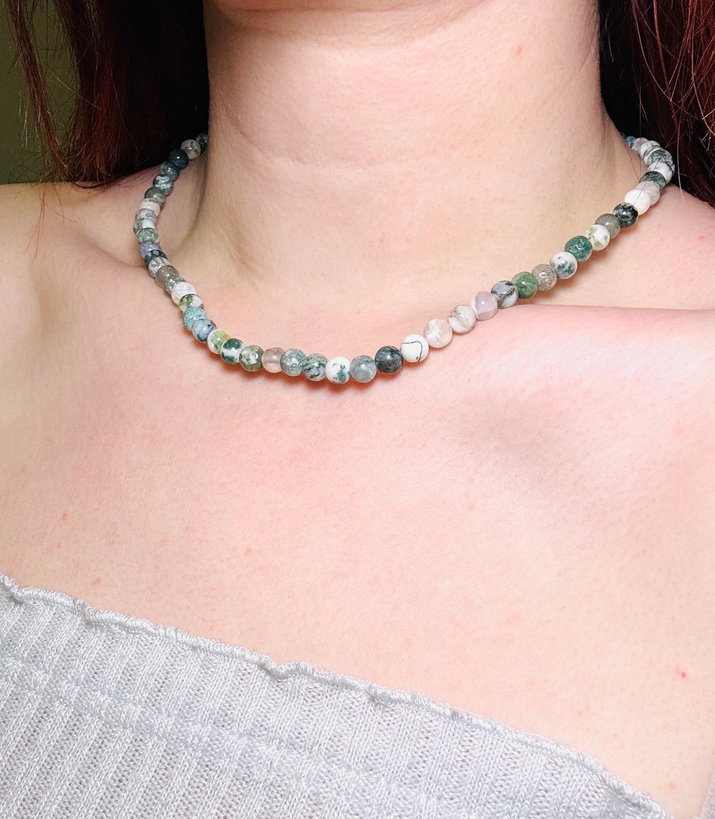 Collier en perles Agate Arbre - 06mm
