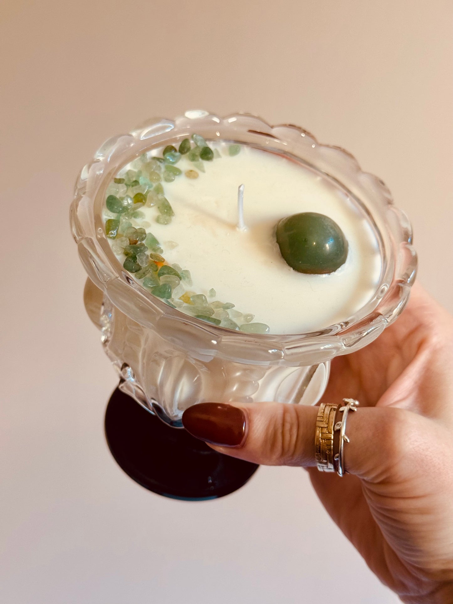 Bougie verre cannelle/épices - Aventurine verte