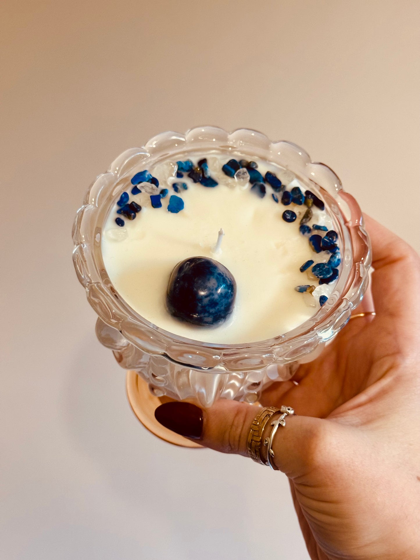 Bougie verre Cannelle/épices - Sodalite/Lapis-lazuli