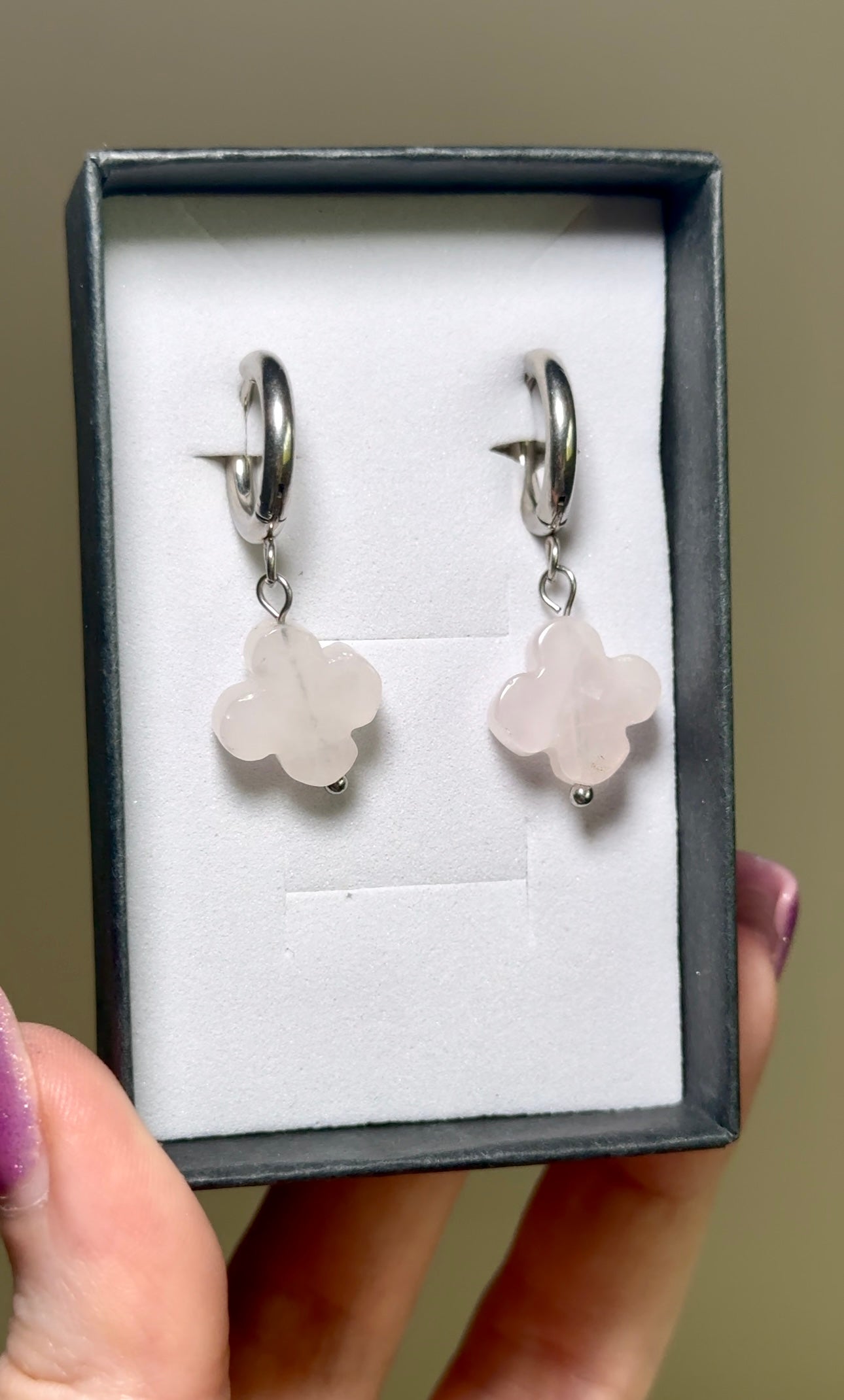 Boucles d’oreilles trèfle - Quartz rose