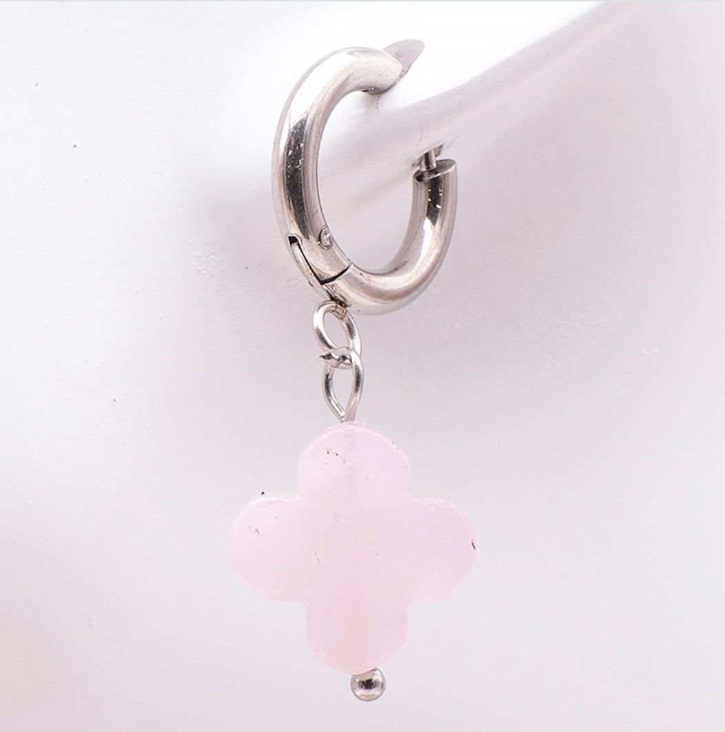 Boucles d’oreilles trèfle - Quartz rose