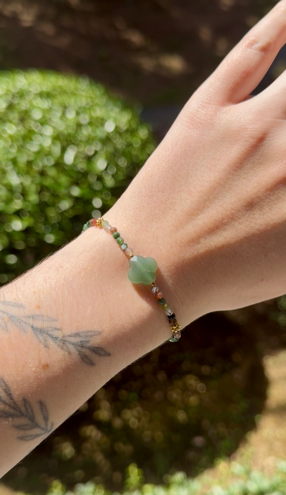 Bracelet trèfle acier inoxydable - Aventurine verte
