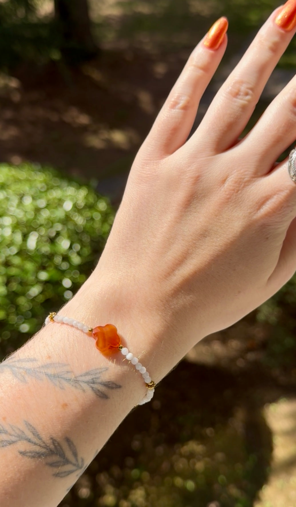 Bracelet trèfle acier inoxydable - Cornaline