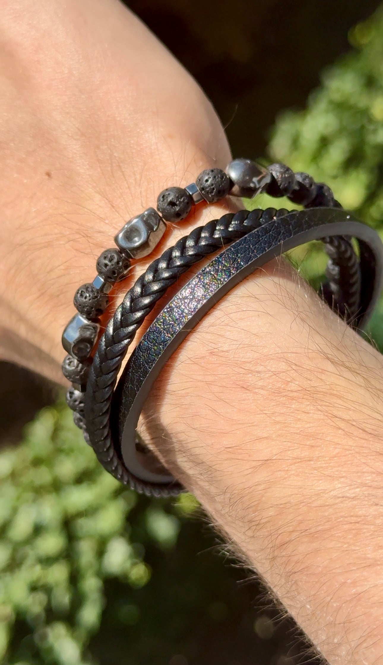 Bracelet homme acier inoxydable Noxis - Pierre de lave