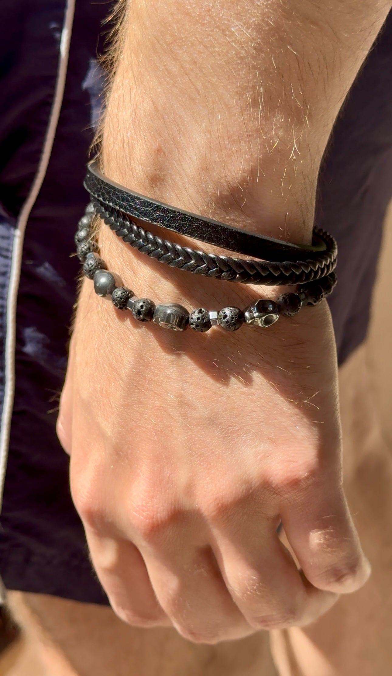 Bracelet homme acier inoxydable Noxis - Pierre de lave