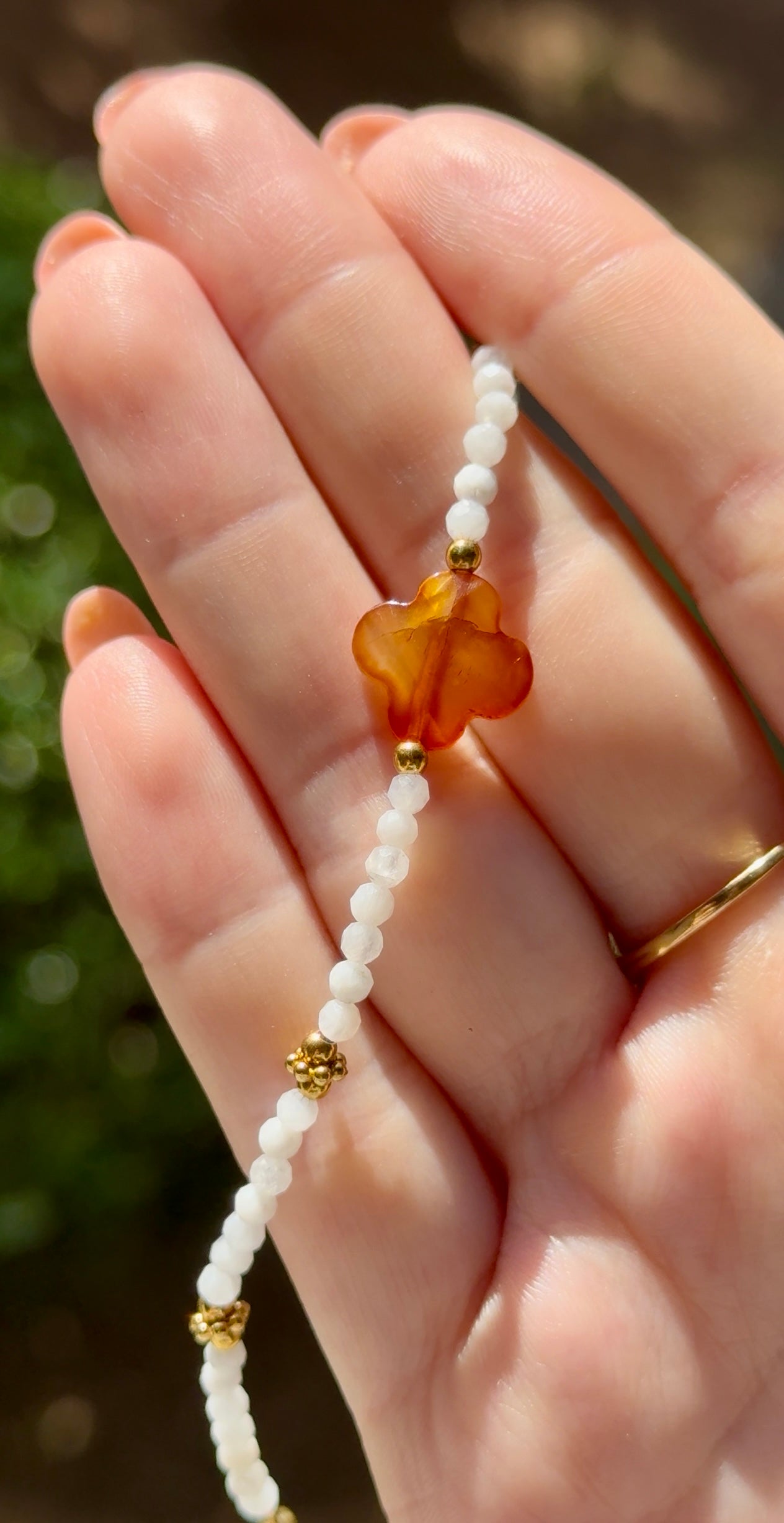 Bracelet trèfle acier inoxydable - Cornaline