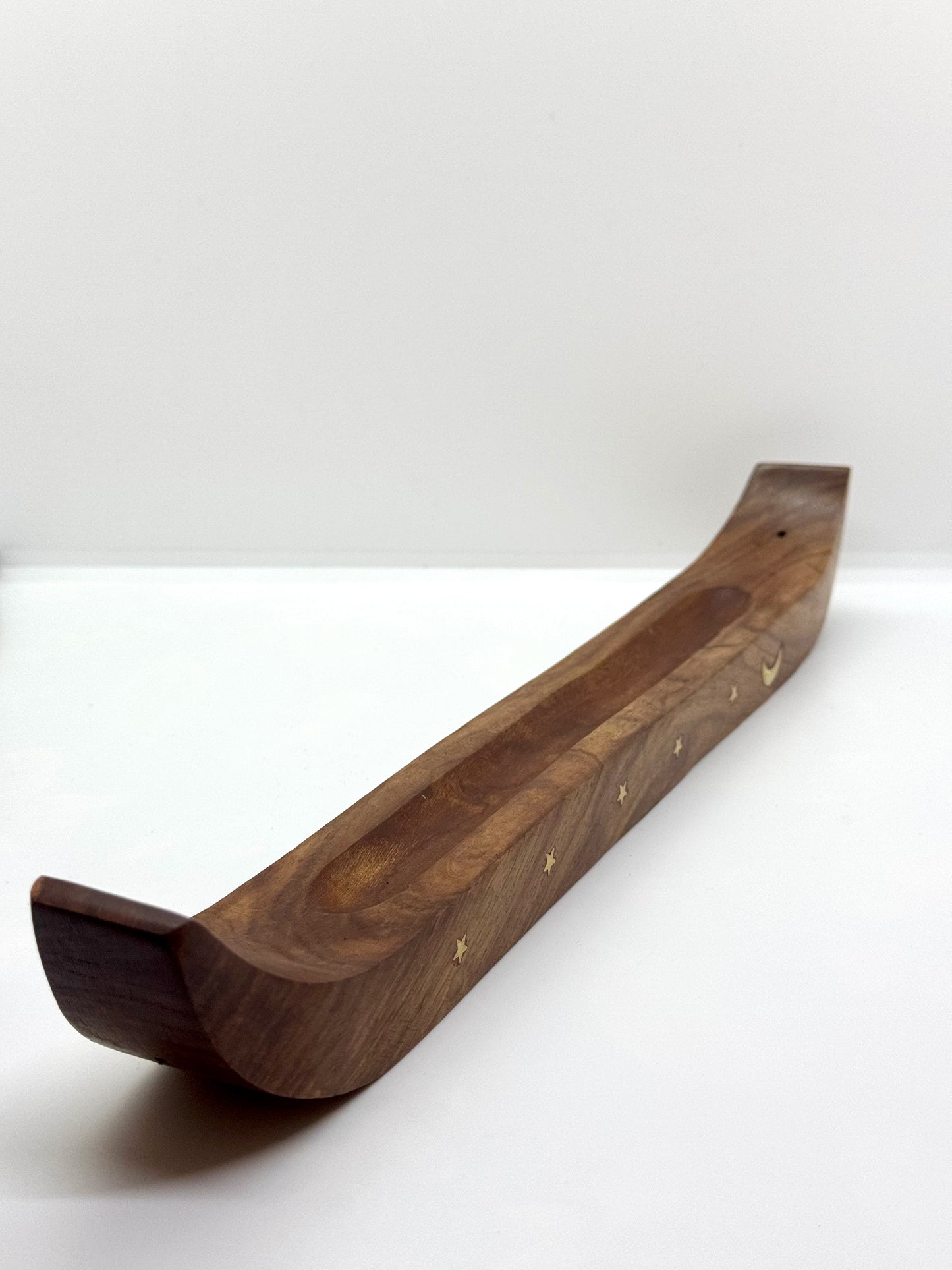 Porte-Encens Bois Pirogue Lune - 36cm