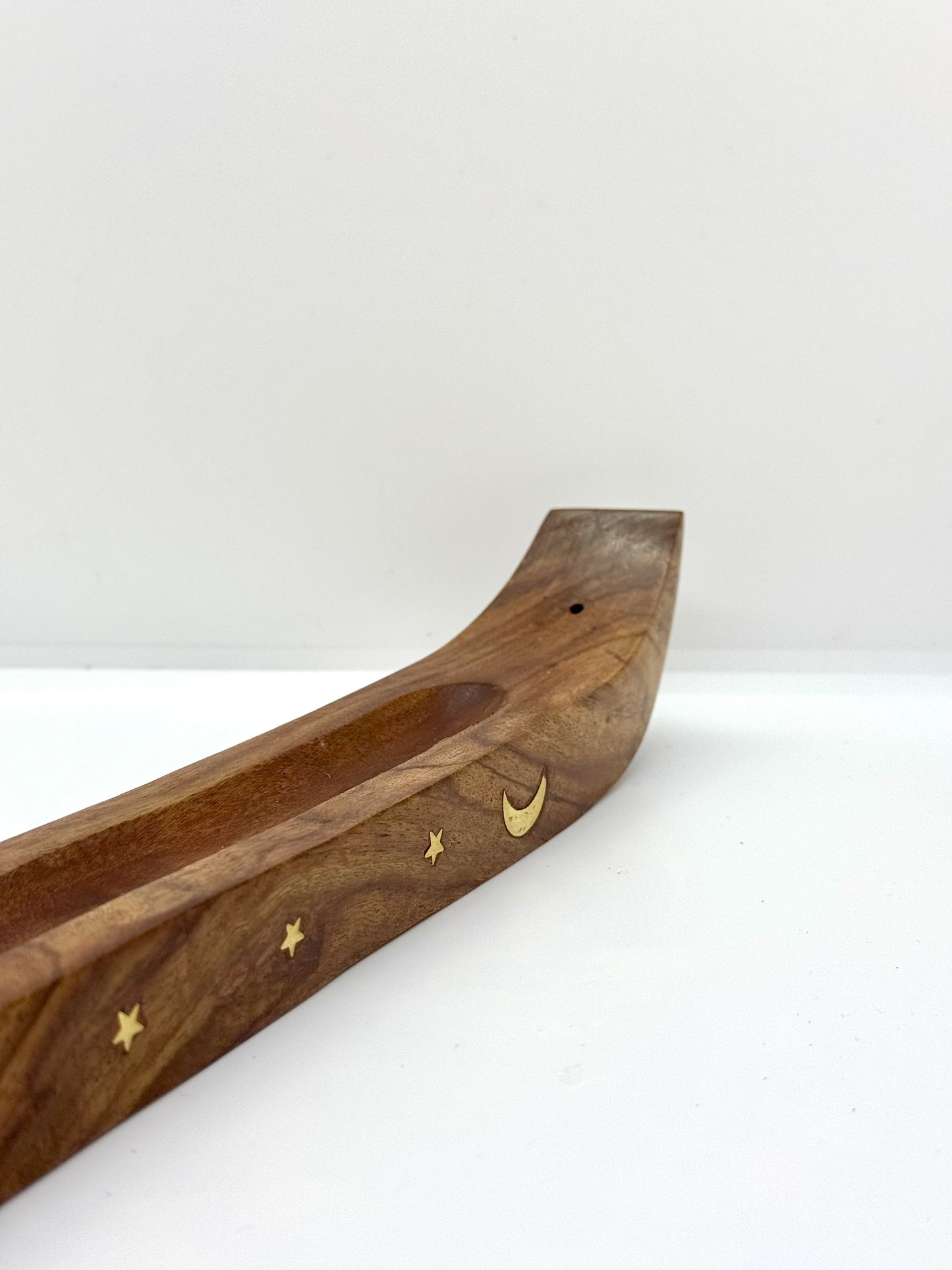 Porte-Encens Bois Pirogue Lune - 36cm