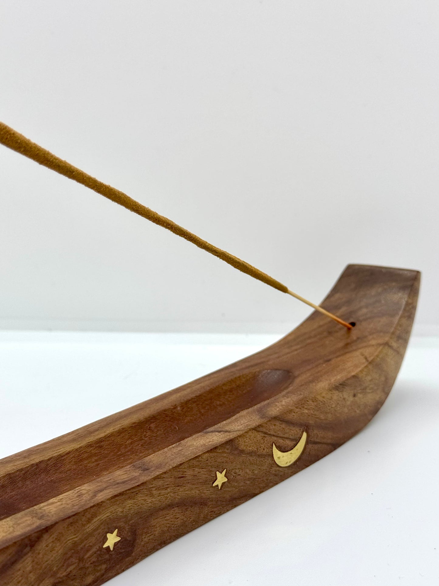 Porte-Encens Bois Pirogue Lune - 36cm