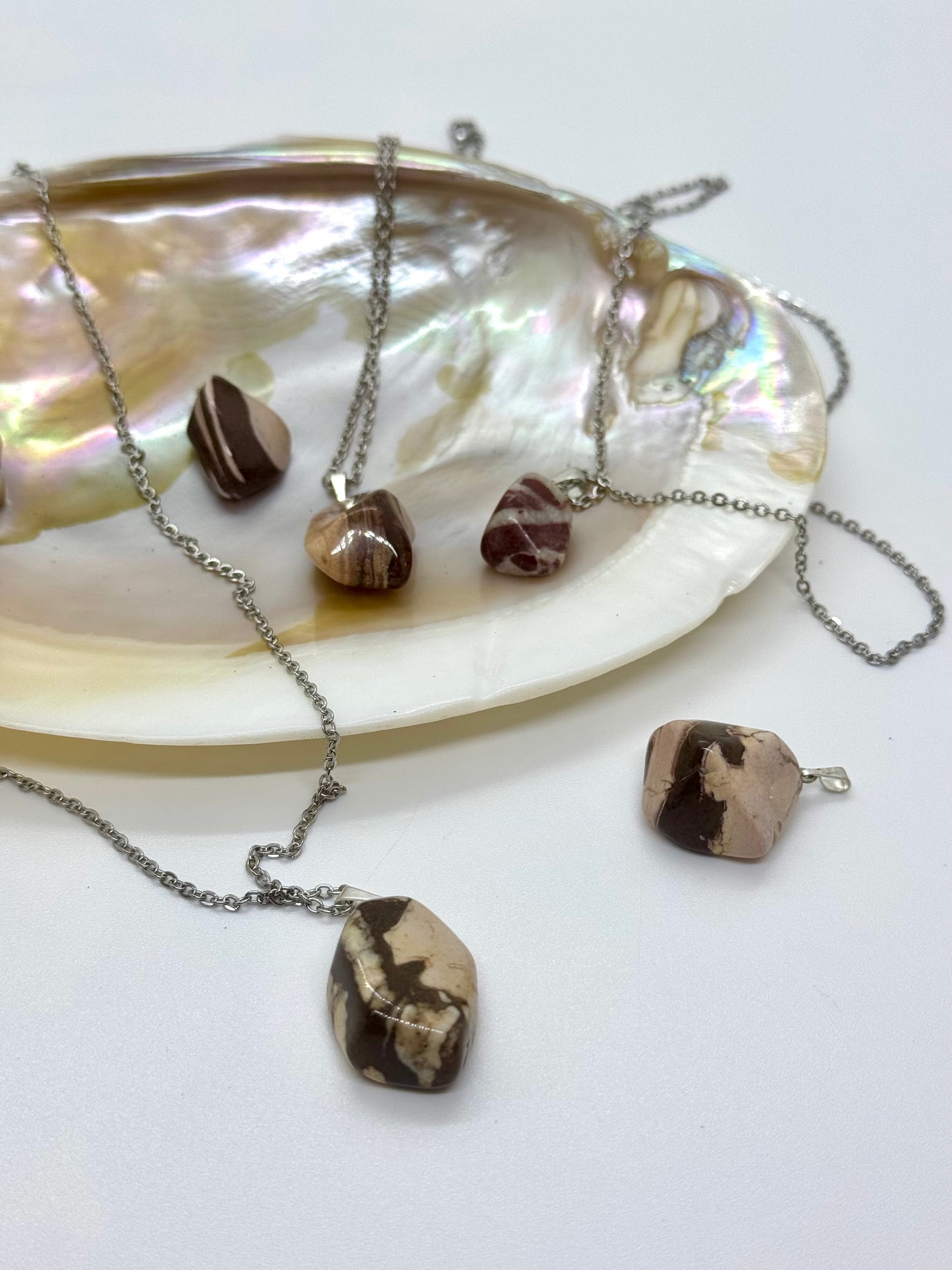 Collier pierre roulée Jaspe Brun - Chaîne en acier inoxydable