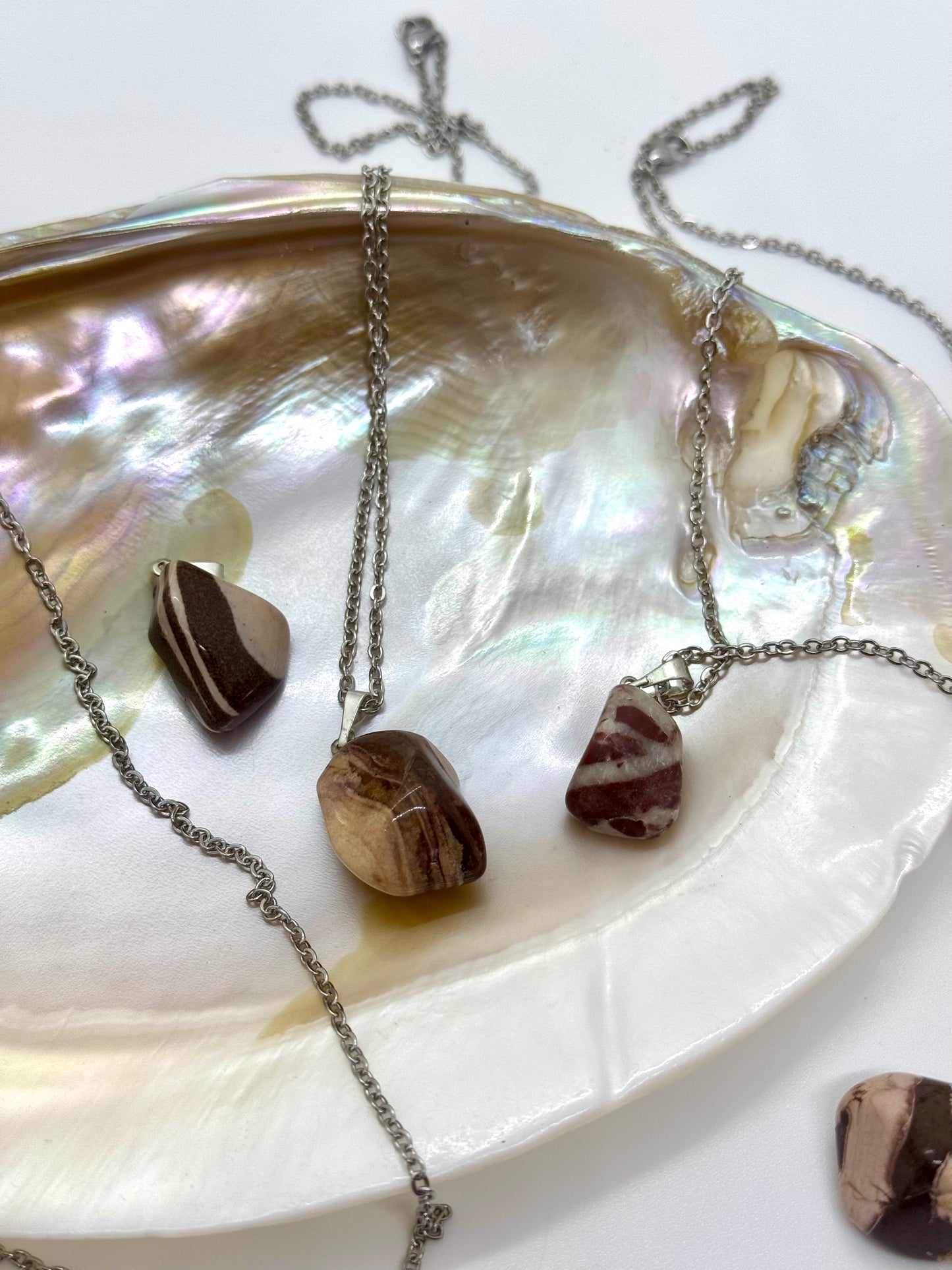 Collier pierre roulée Jaspe Brun - Chaîne en acier inoxydable