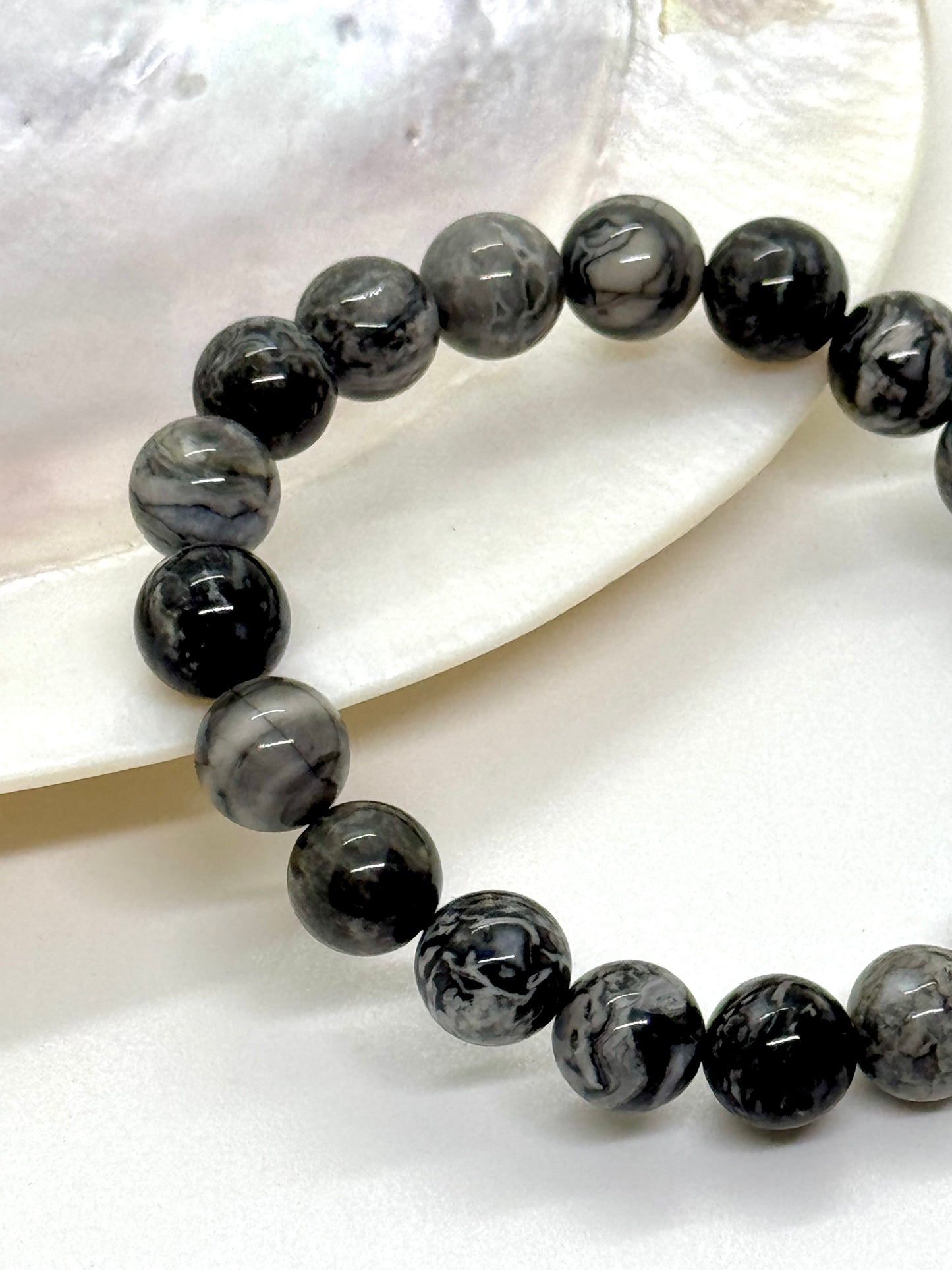 Bracelet en perles - Agate Crazy Lace grise - 10mm
