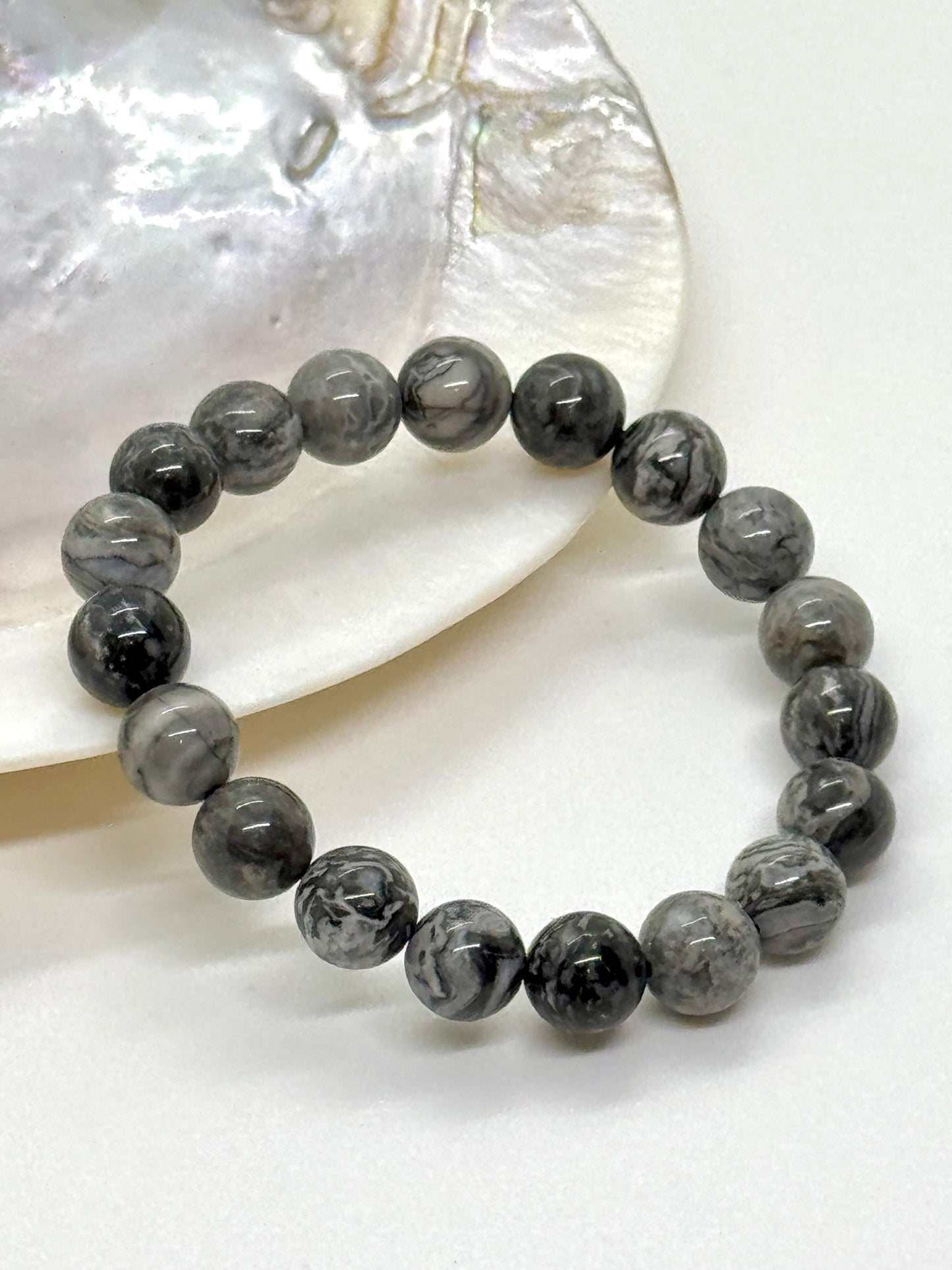 Bracelet en perles - Agate Crazy Lace grise - 10mm