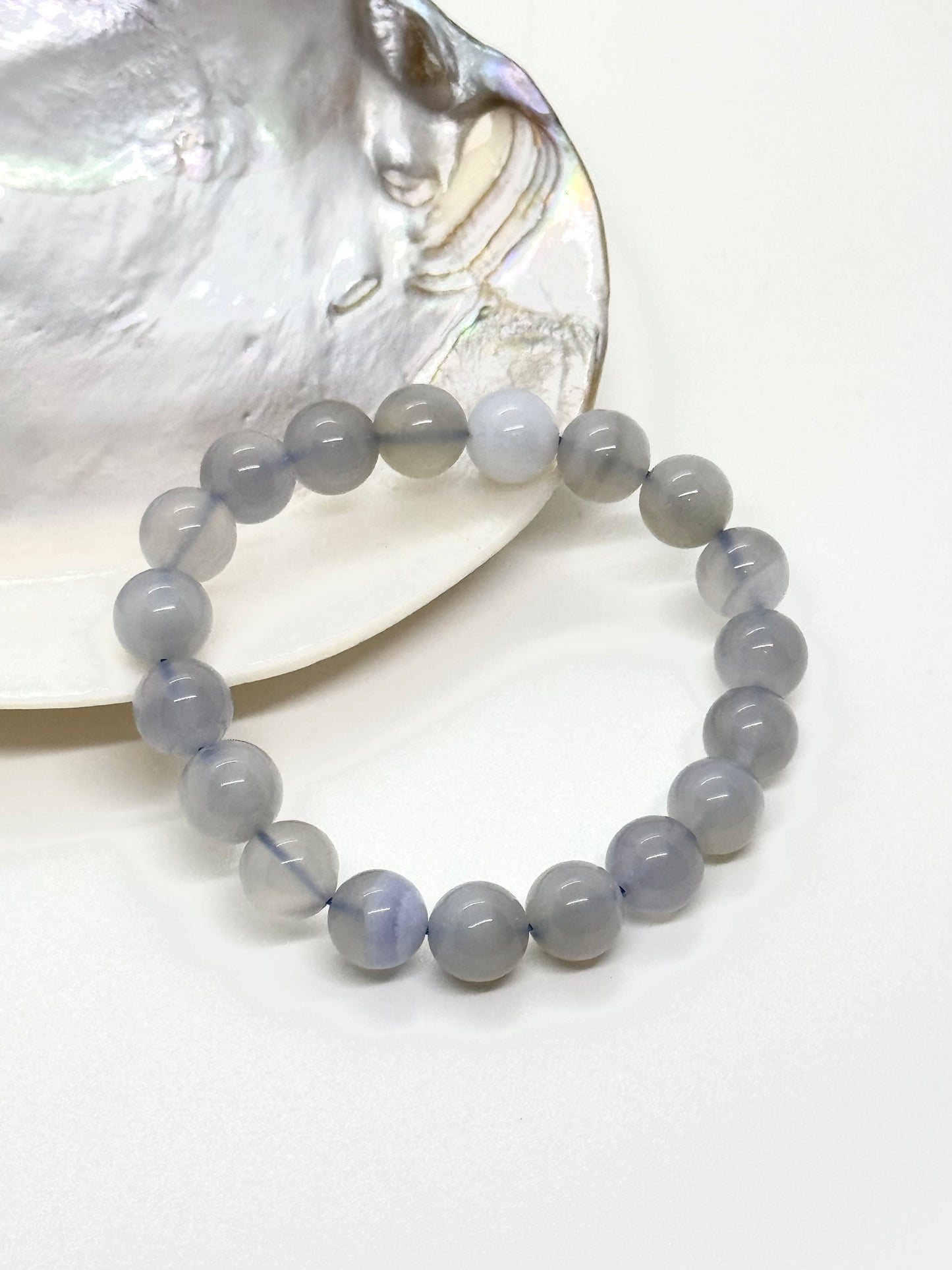 Bracelet en perles Calcédoine bleue - 10mm