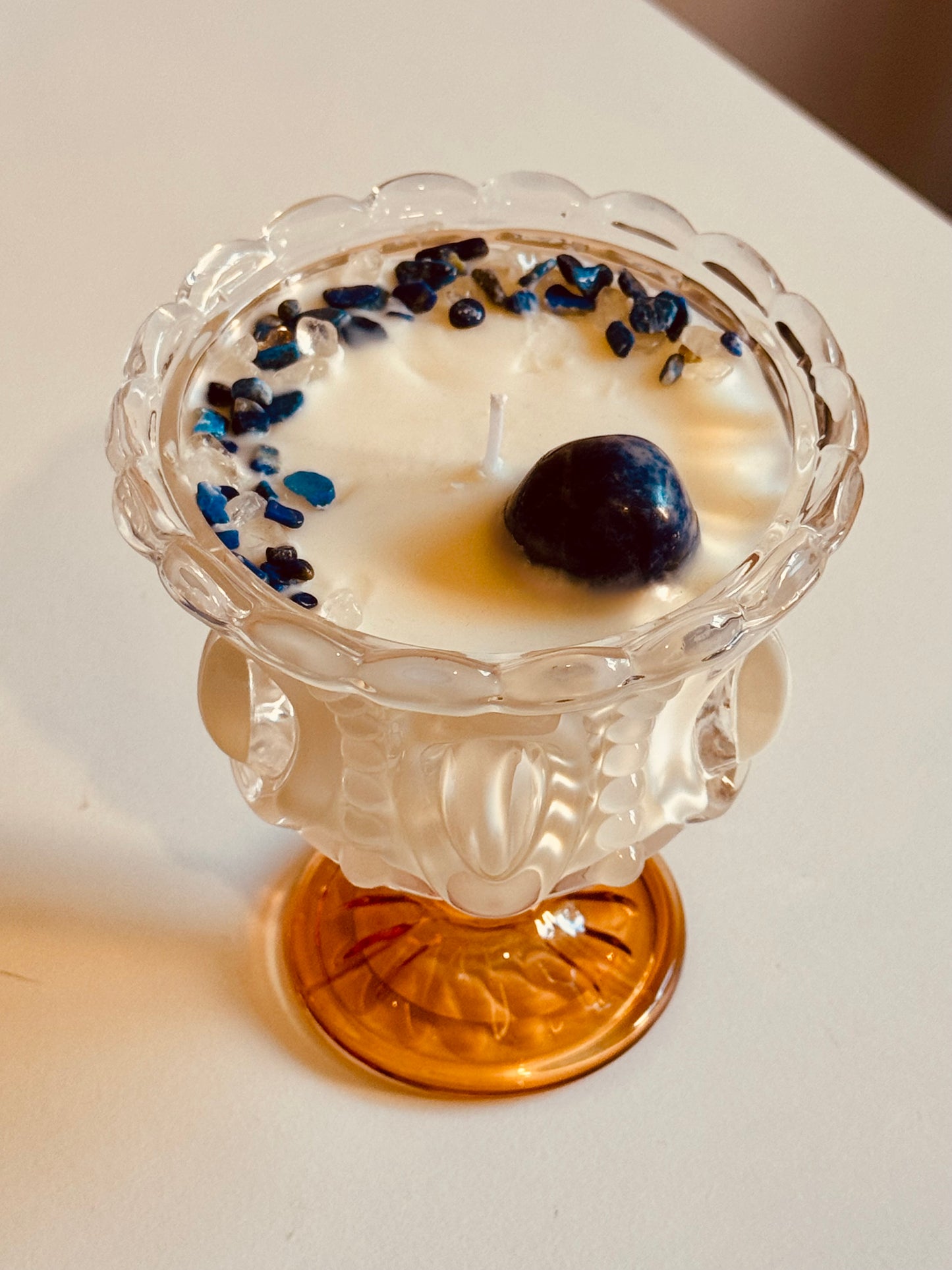 Bougie verre Cannelle/épices - Sodalite/Lapis-lazuli