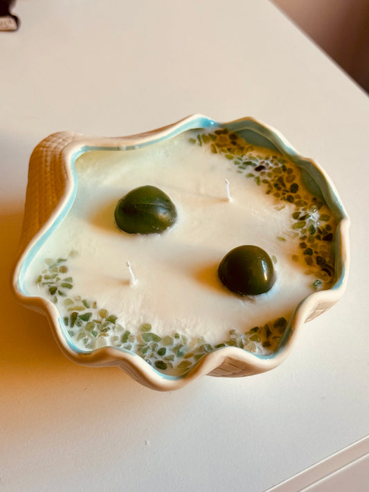 Bougie grand coquillage - myrtille/cassis - Aventurine verte