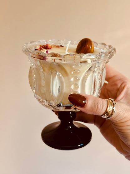 Bougie verre Bois de Santal - Œil de Tigre/fleurs séchées