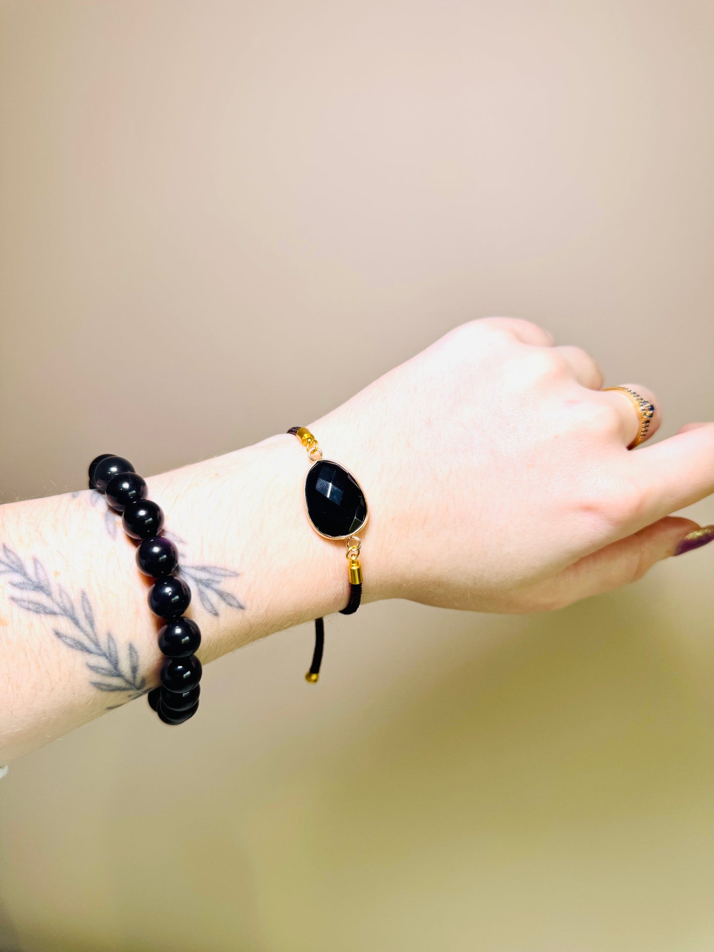 Bracelet cordon - Obsidienne