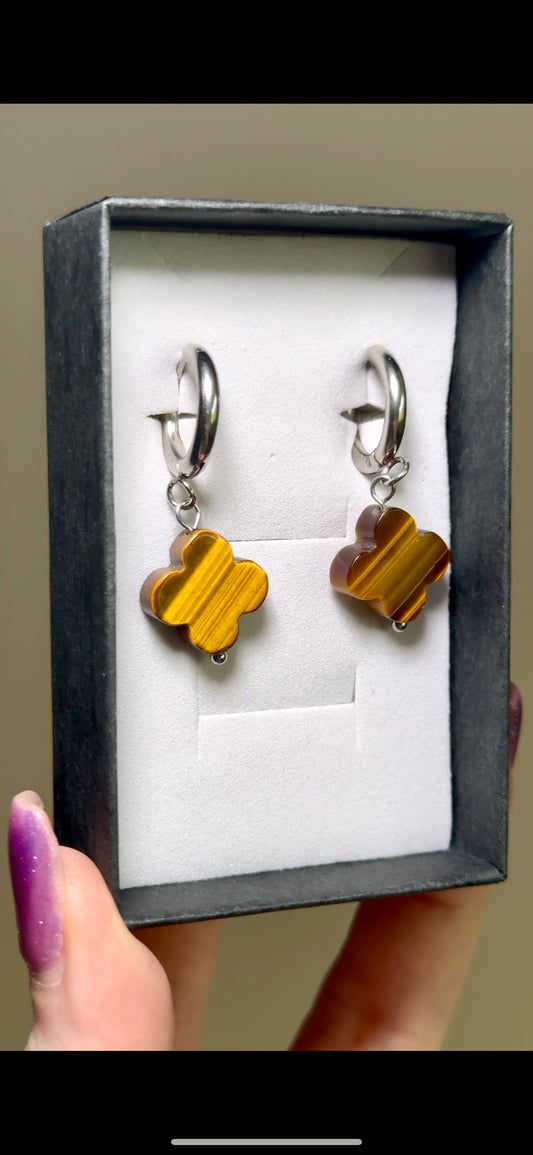 Boucles d’oreilles trèfle - Oeil de Tigre