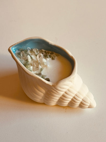 Bougie petit coquillage - Cannelle/épices - Aventurine verte/Cristal de roche