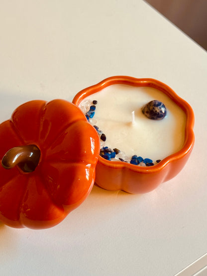 Bougie citrouille 🎃 - chocolat/noisette🌰 - Lapis-lazuli/Sodalite