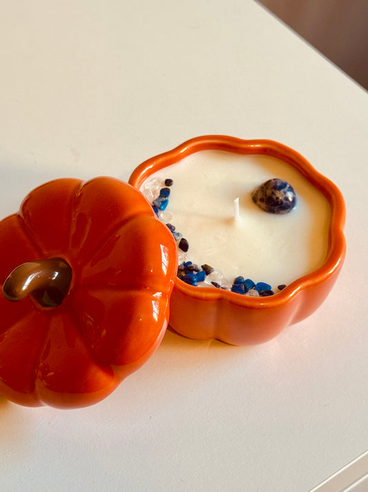 Bougie citrouille 🎃 - chocolat/noisette🌰 - Lapis-lazuli/Sodalite