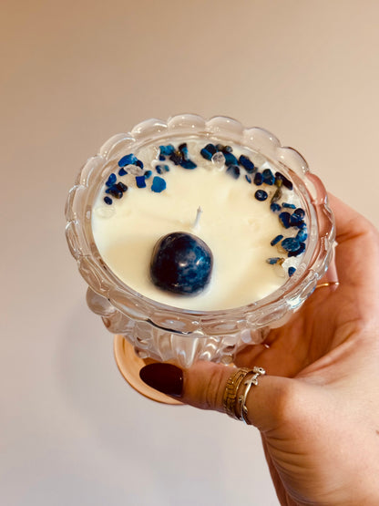 Bougie verre Cannelle/épices - Sodalite/Lapis-lazuli