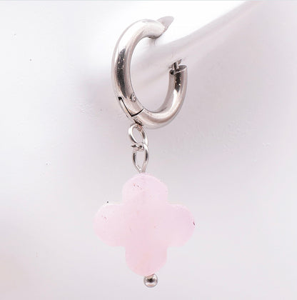 Boucles d’oreilles trèfle - Quartz rose