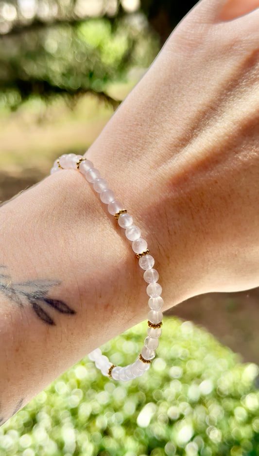 Bracelet acier inoxydable - Quartz rose