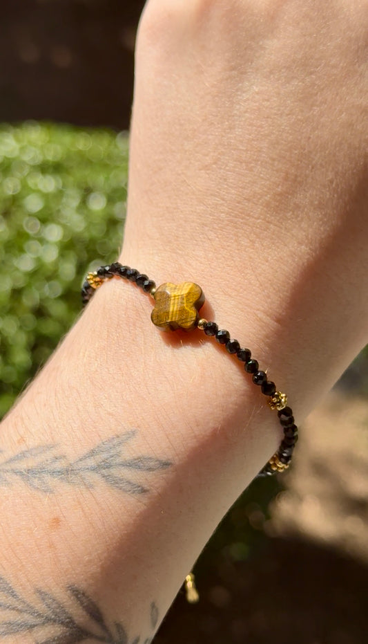 Bracelet trèfle acier inoxydable - Oeil de Tigre