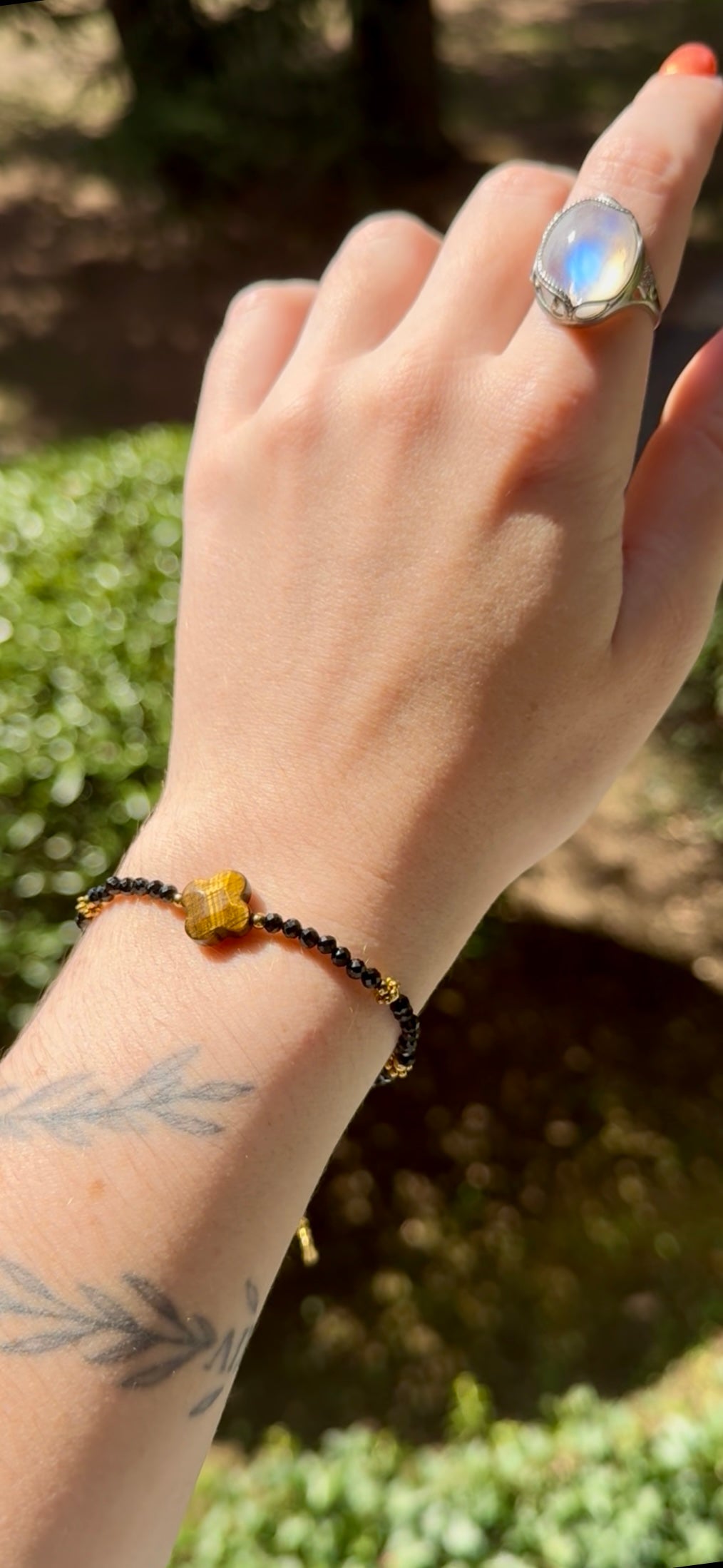 Bracelet trèfle acier inoxydable - Oeil de Tigre