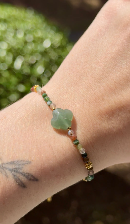 Bracelet trèfle acier inoxydable - Aventurine verte
