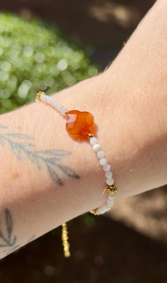Bracelet trèfle acier inoxydable - Cornaline