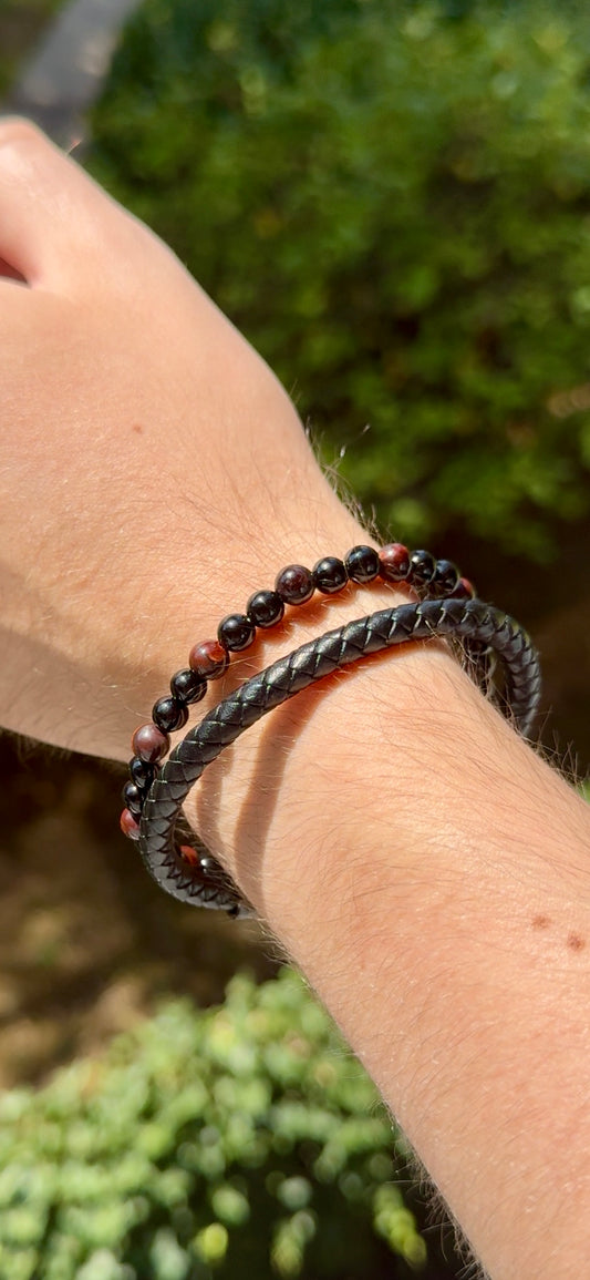 Bracelet homme Aska cuir - Oeil de Taureau / onyx