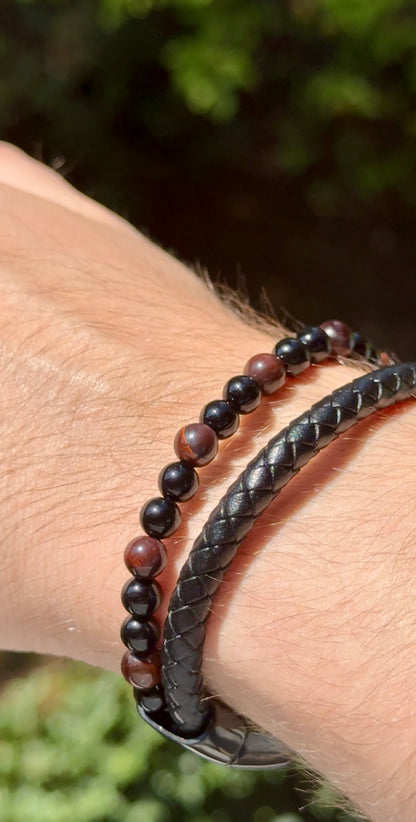 Bracelet homme Aska cuir - Oeil de Taureau / onyx