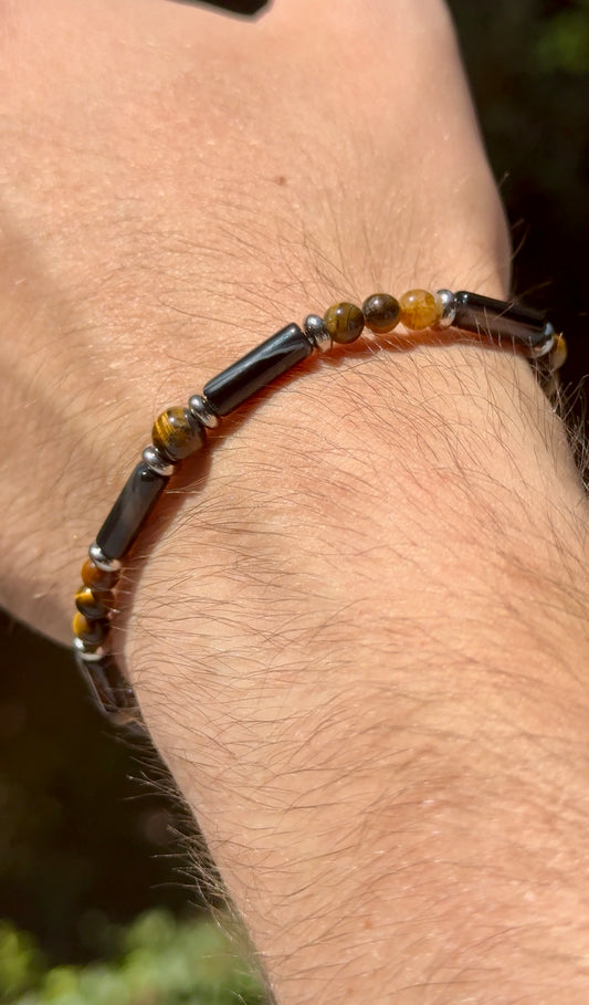 Bracelet homme légende - Oeil de Tigre / Onyx