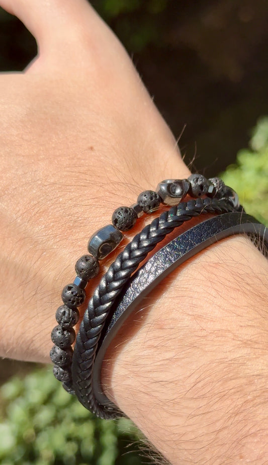 Bracelet homme acier inoxydable Noxis - Pierre de lave