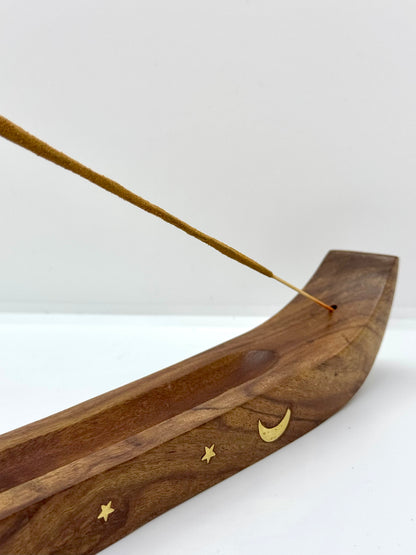 Porte-Encens Bois Pirogue Lune - 36cm
