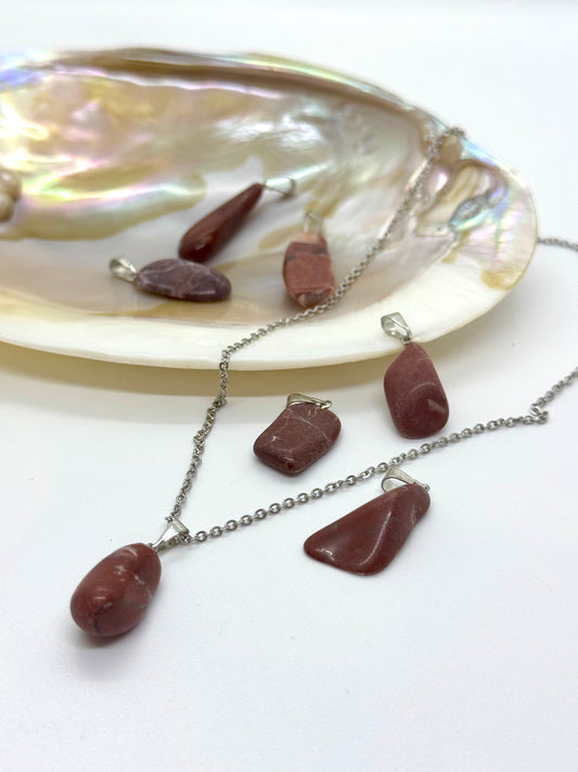 Collier pierre roulée Jaspe Rouge - Chaîne en acier inoxydable