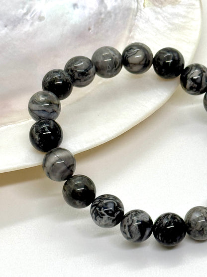 Bracelet en perles - Agate Crazy Lace grise - 10mm